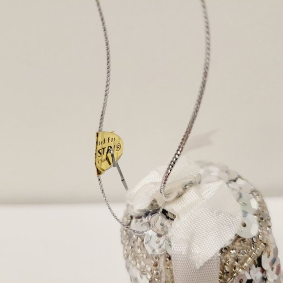 Vintage HTF RARE Silvistri Beaded Sequence Silver Bell Ornament Hand Made - Picture 5 of 6